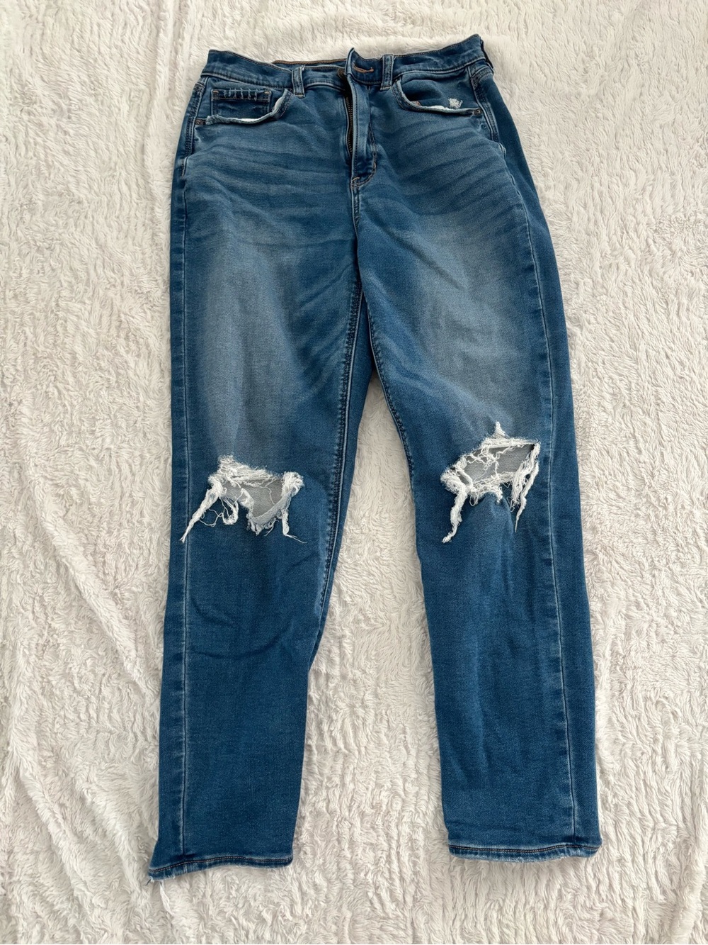 Dark Blue Distressed American Eagle Soft Knit  Mom Jeans